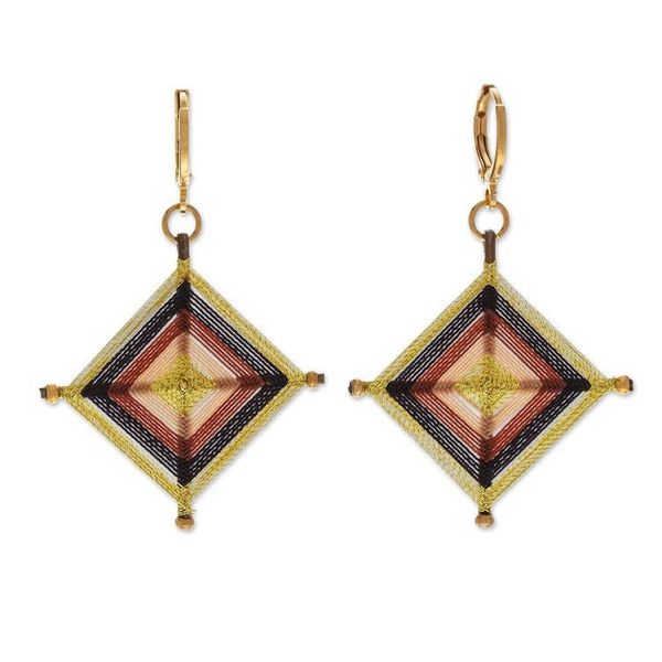 Alternate image for 18k Gold-Plated Handwoven Dangle Earrings in Brown and Black Manor Diamonds