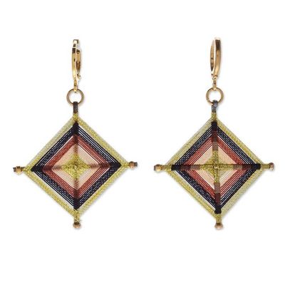 Alternate image for 18k Gold-Plated Handwoven Dangle Earrings in Brown and Black Manor Diamonds