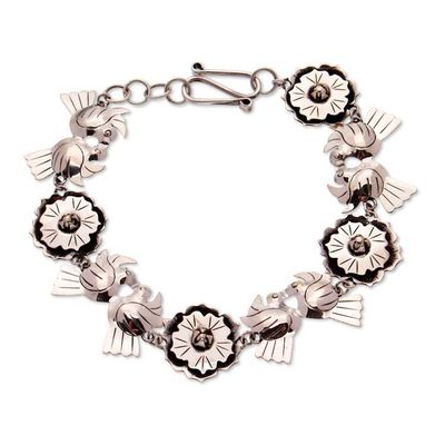 Alternate image for 925 Silver Bracelet with Flowers and Lovebirds from Mexico Mexican Romance