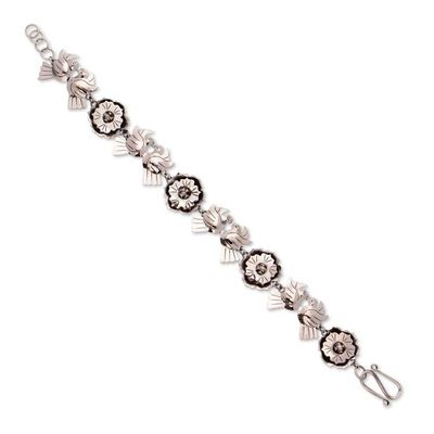 Alternate image for 925 Silver Bracelet with Flowers and Lovebirds from Mexico Mexican Romance