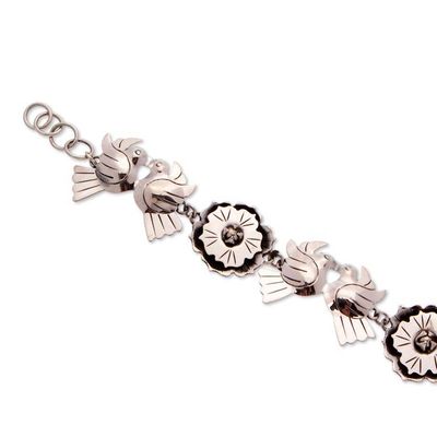Alternate image for 925 Silver Bracelet with Flowers and Lovebirds from Mexico Mexican Romance