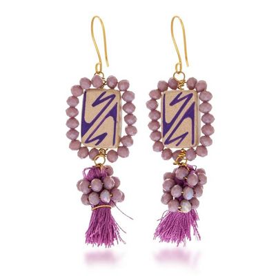 Alternate image for Handmade Bead Earrings Chihuahua Charm in Lilac