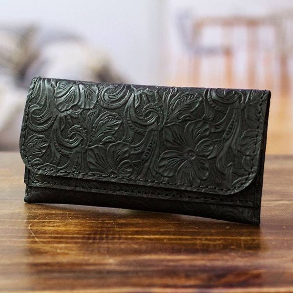 Alternate image for Baroque-Inspired Floral and Leafy Black Leather Wallet Dark Arcadia