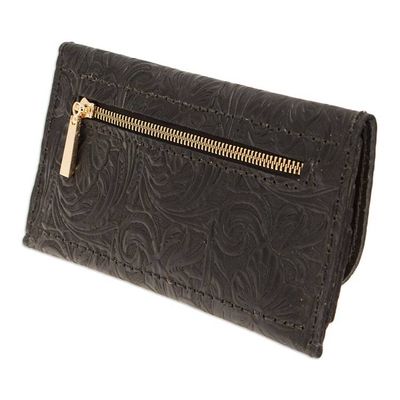 Alternate image for Baroque-Inspired Floral and Leafy Black Leather Wallet Dark Arcadia