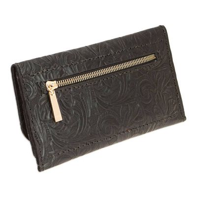Alternate image for Baroque-Inspired Floral and Leafy Black Leather Wallet Dark Arcadia