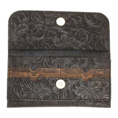 Alternate image for Baroque-Inspired Floral and Leafy Black Leather Wallet Dark Arcadia