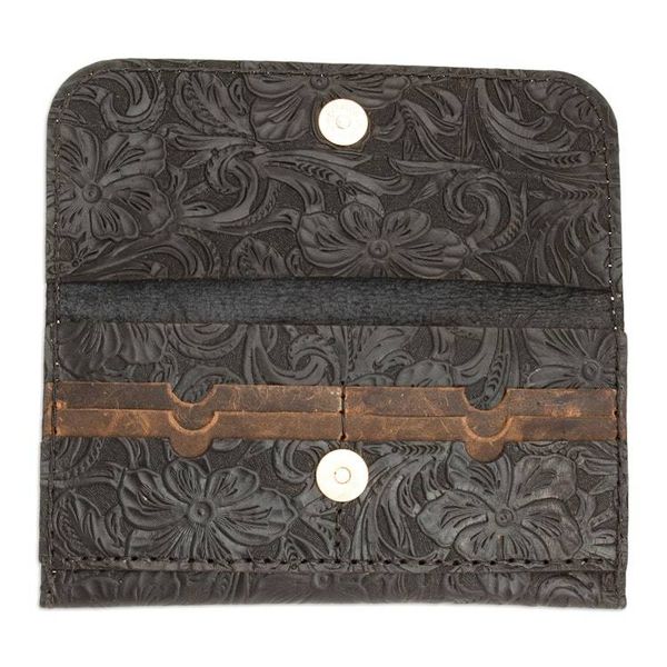 Alternate image for Baroque-Inspired Floral and Leafy Black Leather Wallet Dark Arcadia