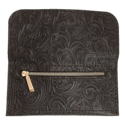 Alternate image for Baroque-Inspired Floral and Leafy Black Leather Wallet Dark Arcadia