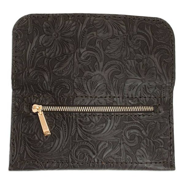Alternate image for Baroque-Inspired Floral and Leafy Black Leather Wallet Dark Arcadia