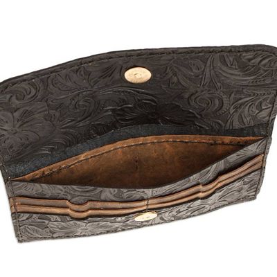 Alternate image for Baroque-Inspired Floral and Leafy Black Leather Wallet Dark Arcadia
