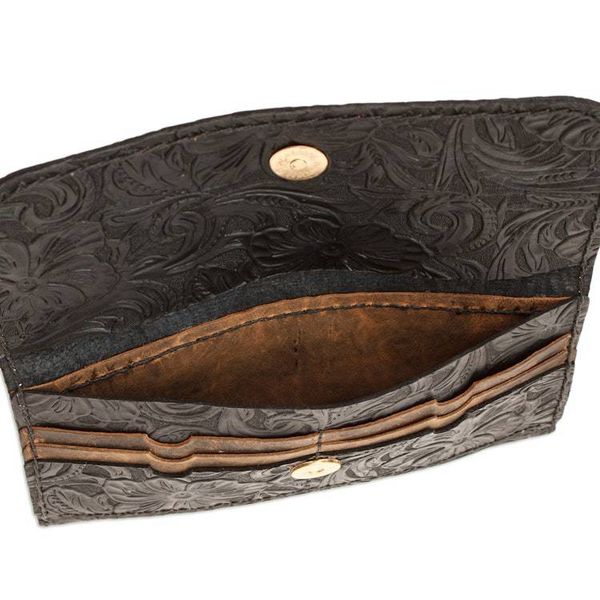 Alternate image for Baroque-Inspired Floral and Leafy Black Leather Wallet Dark Arcadia