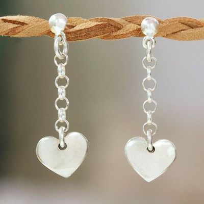 Main image for High-Polished Heart-Shaped Sterling Silver Dangle Earrings Dangling Love