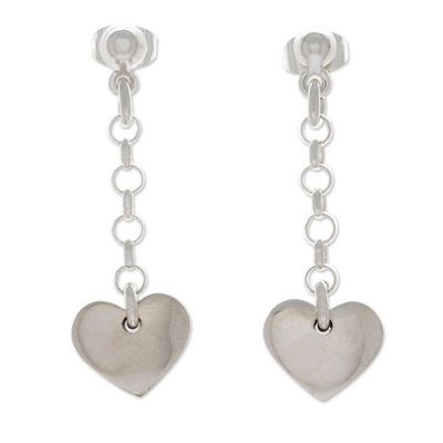 Alternate image for High-Polished Heart-Shaped Sterling Silver Dangle Earrings Dangling Love