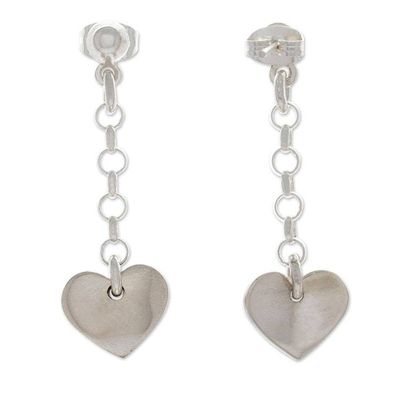 Alternate image for High-Polished Heart-Shaped Sterling Silver Dangle Earrings Dangling Love