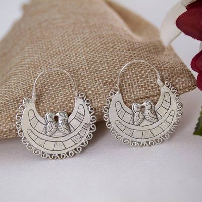 Alternate image for Unique Sterling Silver Hoop Bird Earrings Birds In Love