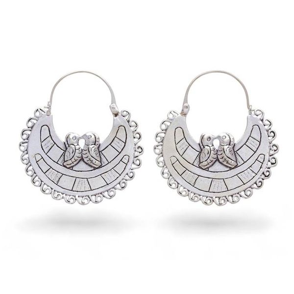 Alternate image for Unique Sterling Silver Hoop Bird Earrings Birds In Love