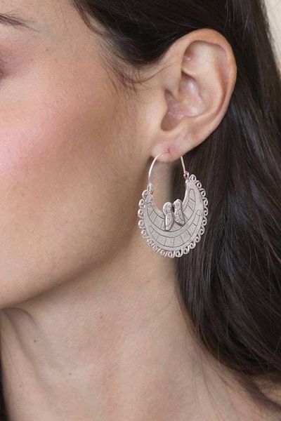 Alternate image for Unique Sterling Silver Hoop Bird Earrings Birds In Love