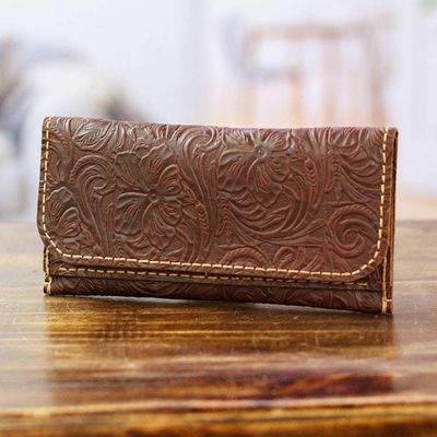 Main image for Baroque-Inspired Floral and Leafy Chocolate Leather Wallet Chocolate Arcadia