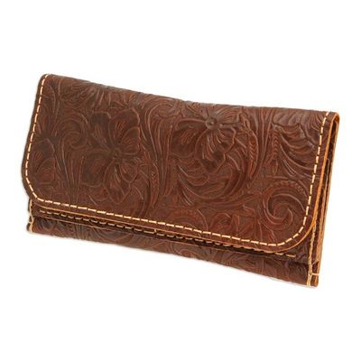 Alternate image for Baroque-Inspired Floral and Leafy Chocolate Leather Wallet Chocolate Arcadia
