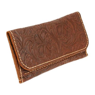 Alternate image for Baroque-Inspired Floral and Leafy Chocolate Leather Wallet Chocolate Arcadia