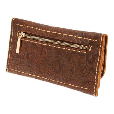 Alternate image for Baroque-Inspired Floral and Leafy Chocolate Leather Wallet Chocolate Arcadia