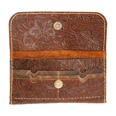 Alternate image for Baroque-Inspired Floral and Leafy Chocolate Leather Wallet Chocolate Arcadia