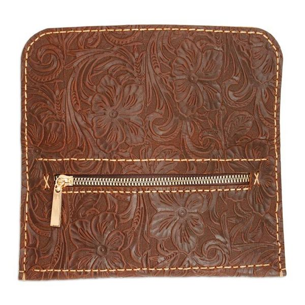 Alternate image for Baroque-Inspired Floral and Leafy Chocolate Leather Wallet Chocolate Arcadia