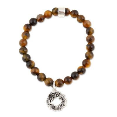 Alternate image for Mens Tigers Eye Silver Quetzalcoatl Stretch Charm Bracelet Mighty Quetzalcoatl