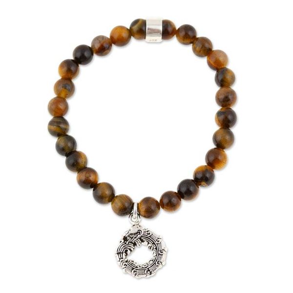 Alternate image for Mens Tigers Eye Silver Quetzalcoatl Stretch Charm Bracelet Mighty Quetzalcoatl