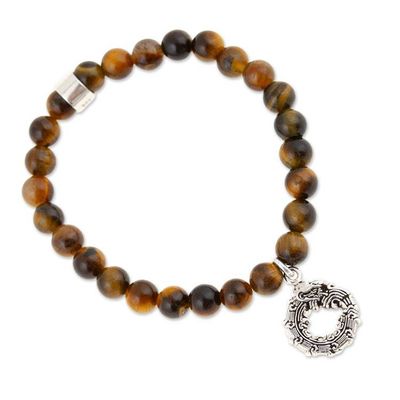Alternate image for Mens Tigers Eye Silver Quetzalcoatl Stretch Charm Bracelet Mighty Quetzalcoatl