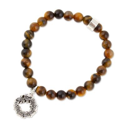 Alternate image for Mens Tigers Eye Silver Quetzalcoatl Stretch Charm Bracelet Mighty Quetzalcoatl