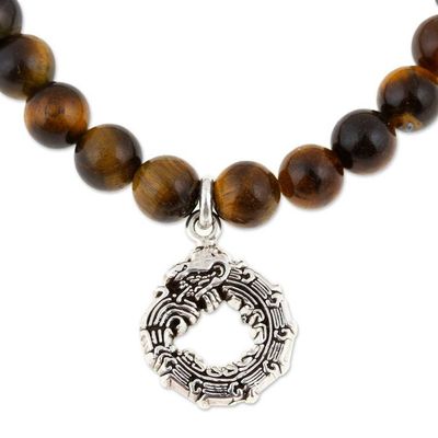 Alternate image for Mens Tigers Eye Silver Quetzalcoatl Stretch Charm Bracelet Mighty Quetzalcoatl