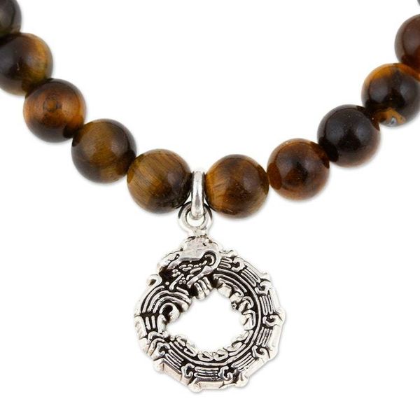 Alternate image for Mens Tigers Eye Silver Quetzalcoatl Stretch Charm Bracelet Mighty Quetzalcoatl