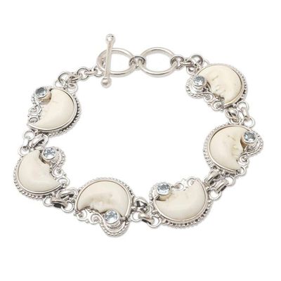 Alternate image for Sterling Silver and Blue Topaz Crescent Moon Link Bracelet Moon Over Ocean