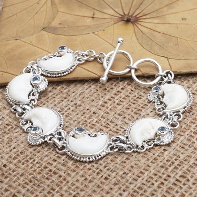 Alternate image for Sterling Silver and Blue Topaz Crescent Moon Link Bracelet Moon Over Ocean