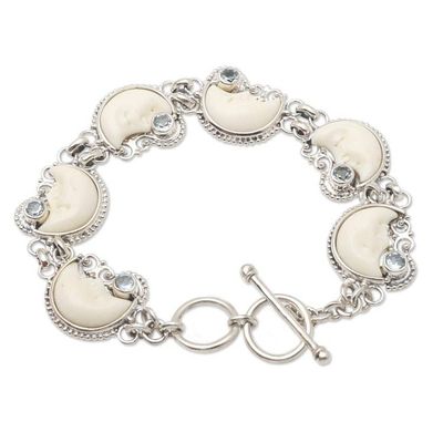 Alternate image for Sterling Silver and Blue Topaz Crescent Moon Link Bracelet Moon Over Ocean