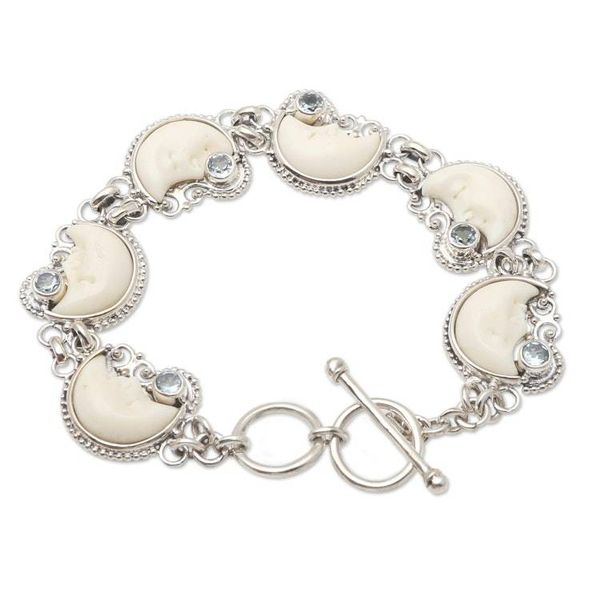 Alternate image for Sterling Silver and Blue Topaz Crescent Moon Link Bracelet Moon Over Ocean