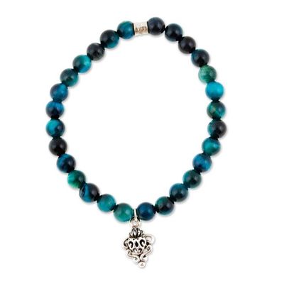 Alternate image for Tigers Eye Stretch Bracelet with Taxco Silver Heart Charm Agave Love
