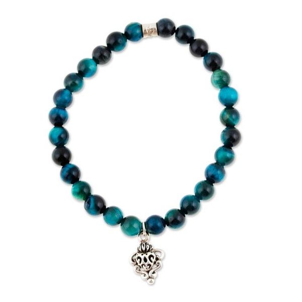 Alternate image for Tigers Eye Stretch Bracelet with Taxco Silver Heart Charm Agave Love