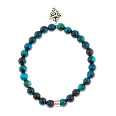 Alternate image for Tigers Eye Stretch Bracelet with Taxco Silver Heart Charm Agave Love