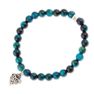 Alternate image for Tigers Eye Stretch Bracelet with Taxco Silver Heart Charm Agave Love