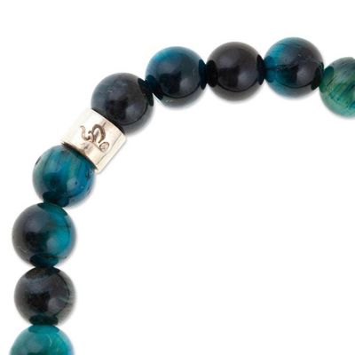 Alternate image for Tigers Eye Stretch Bracelet with Taxco Silver Heart Charm Agave Love
