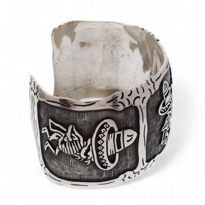 Alternate image for Mexican Day of the Dead Sterling Silver Cuff Bracelet Skeletal Hat Dance