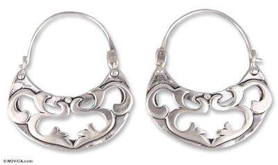 Alternate image for Silver Hoop Earrings Handmade in Mexico Dancing River
