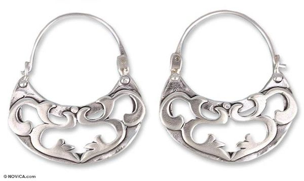 Alternate image for Silver Hoop Earrings Handmade in Mexico Dancing River