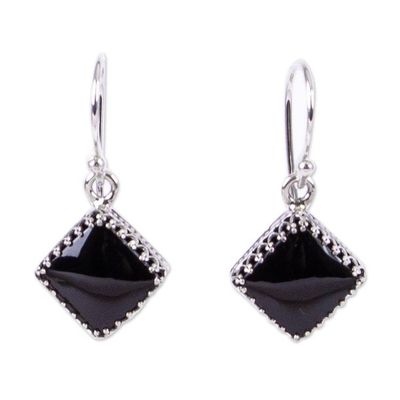Alternate image for Modern Taxco Silver and Obsidian Dangle Earrings from Mexico Nighttime Diamond