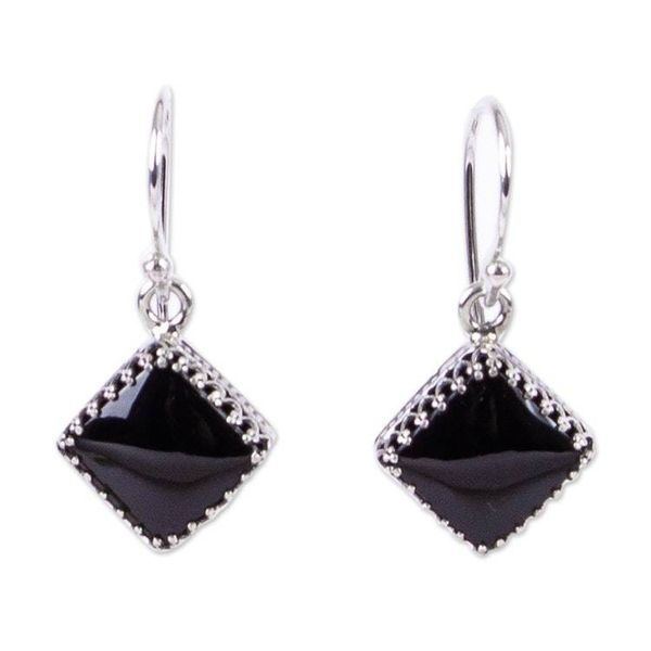 Alternate image for Modern Taxco Silver and Obsidian Dangle Earrings from Mexico Nighttime Diamond