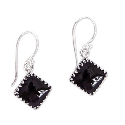 Alternate image for Modern Taxco Silver and Obsidian Dangle Earrings from Mexico Nighttime Diamond