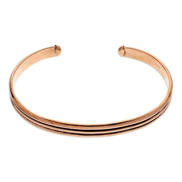Alternate image for Polished and Oxidized Copper Cuff Bracelet from Mexico Striped Charm