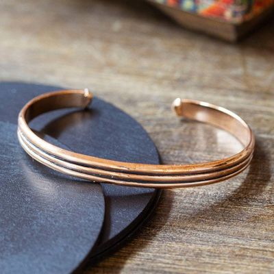 Alternate image for Polished and Oxidized Copper Cuff Bracelet from Mexico Striped Charm